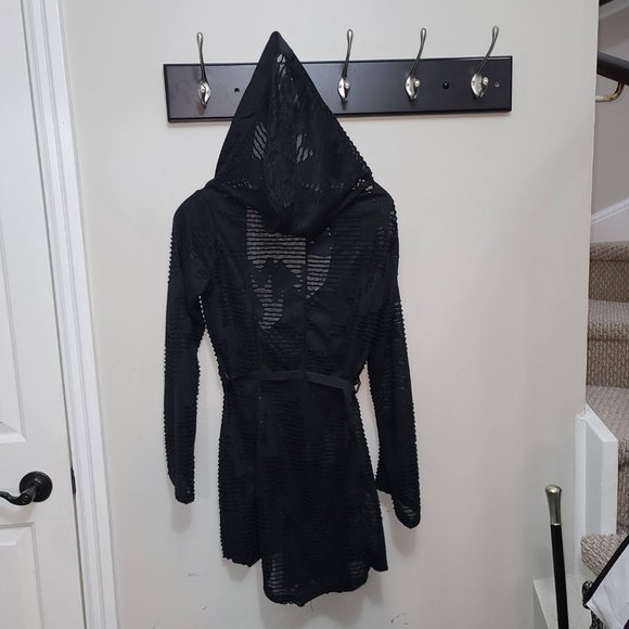 PlastikWrap Textured Hooded Cyberpunk Half Zip Cardigan - Picture 6 of 7